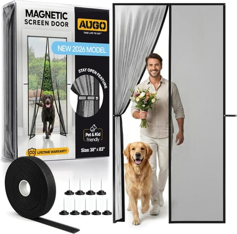 AUGO Magnetic Screen Door - Self Sealing, Heavy Duty, Hands Free Mesh