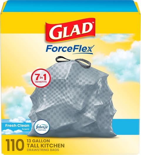 Glad Tall Kitchen Drawstring Trash Bags - Odorshield 13 Gallon White