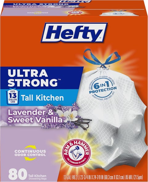 Hefty Ultra Strong 13 Gal Kitchen Trash Bags, White, Lavender