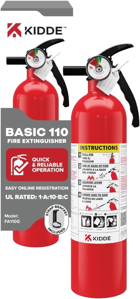 Kidde Basic 110 Fire Extinguisher for Home, 1-A:10-B:C, FA110G, 1