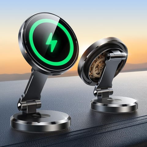 Metal MagSafe Car Mount Charger with 360° Rotatable Charging Panel &