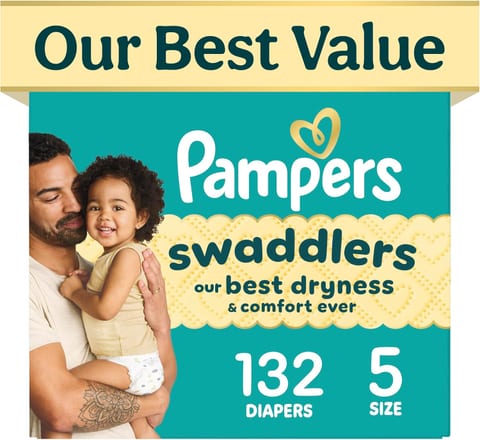 Pampers Swaddlers Diapers, Size 5 (20-37 lbs), 132 Count, Fragrance